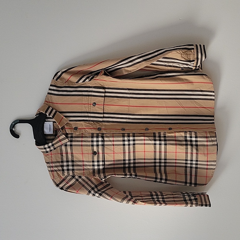 Burberry Tartan & Icon Stripe Button-Up Shirt, 10Y